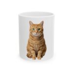 Custom pet photo mug with an orange tabby cat printed on white ceramic (example design)