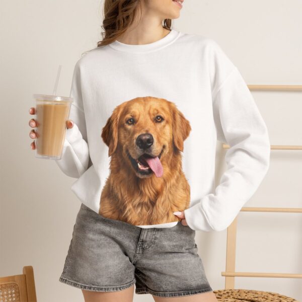 Custom pet photo crewneck sweatshirt with a golden retriever (example design)